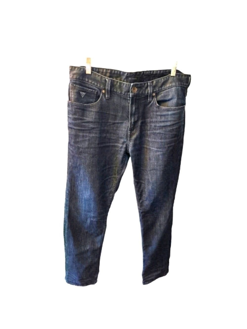 GUESS Men's Slim Straight Dark Wash Distressed Jeans Size 34